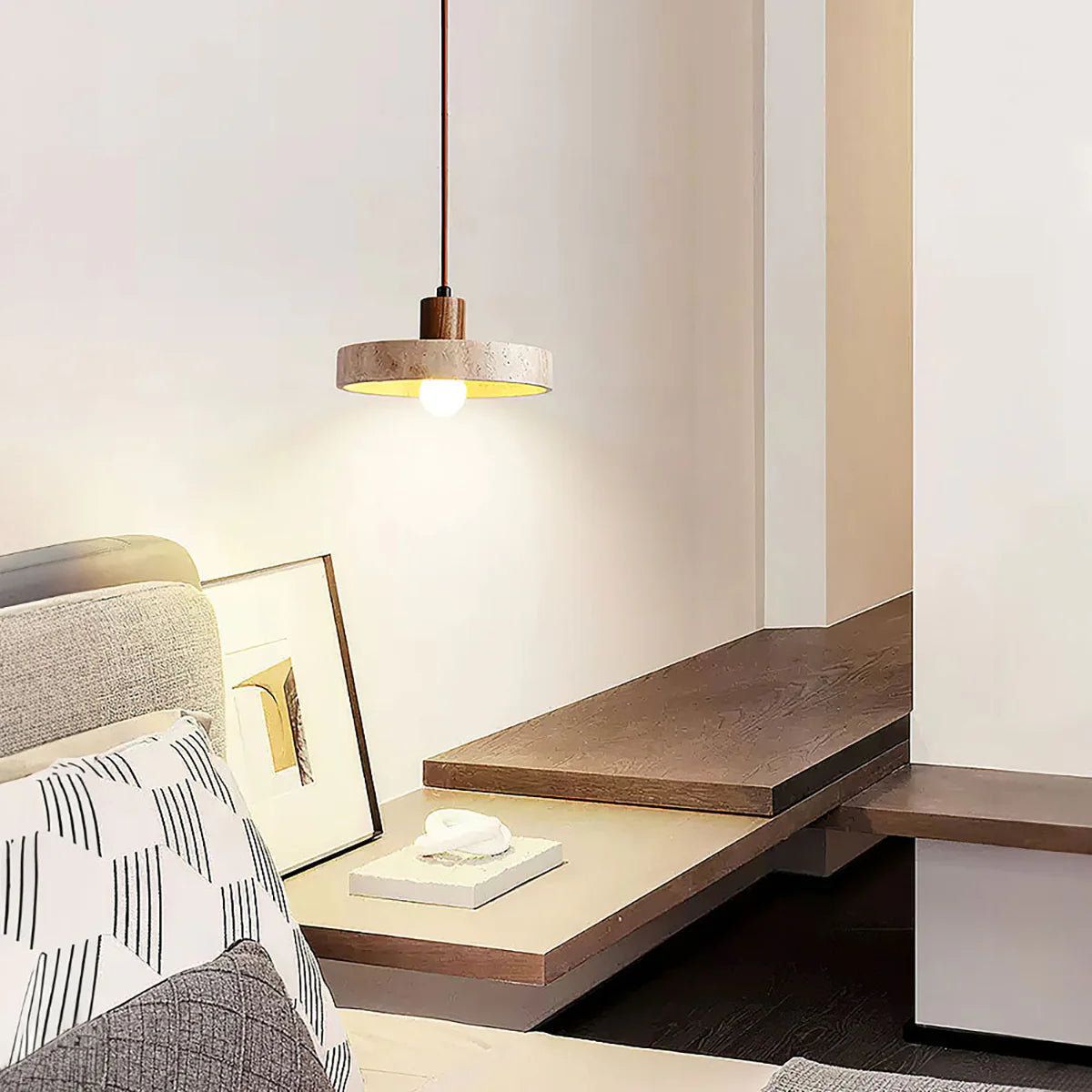 Travertine Piedra Wood Pendant Light
