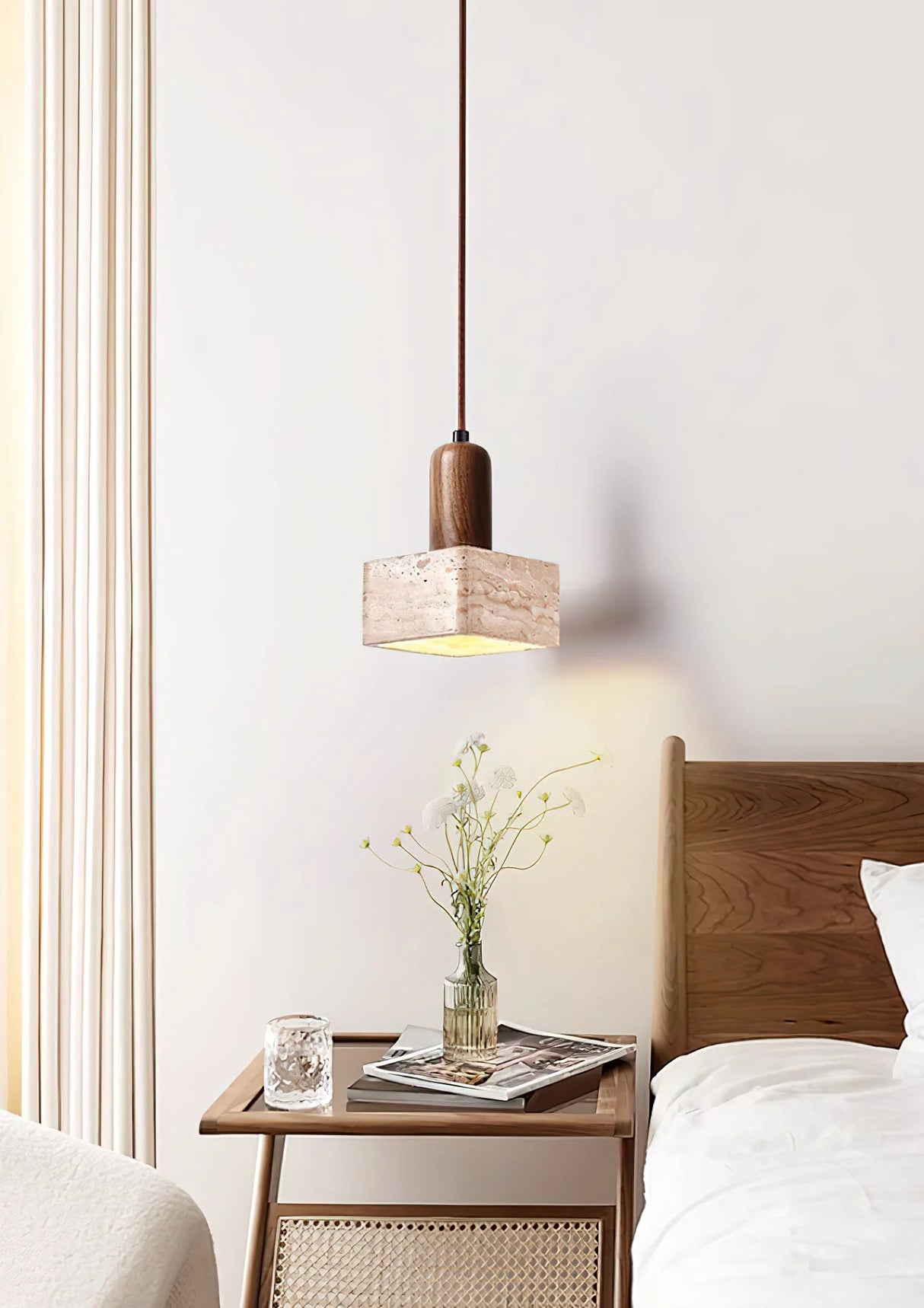 Travertine Talla Wood Pendant Lamp