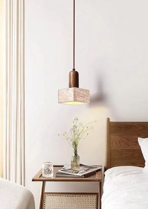 Travertine Talla Wood Pendant Lamp