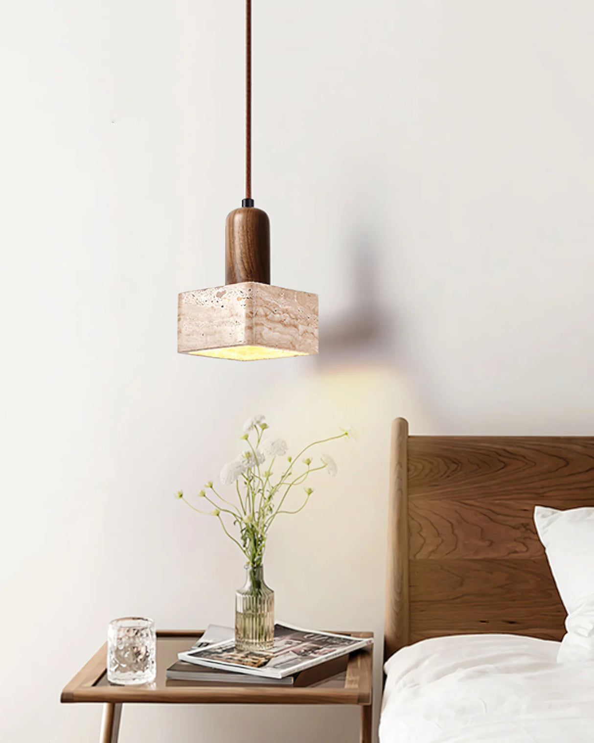 Travertine Talla Wood Pendant Lamp