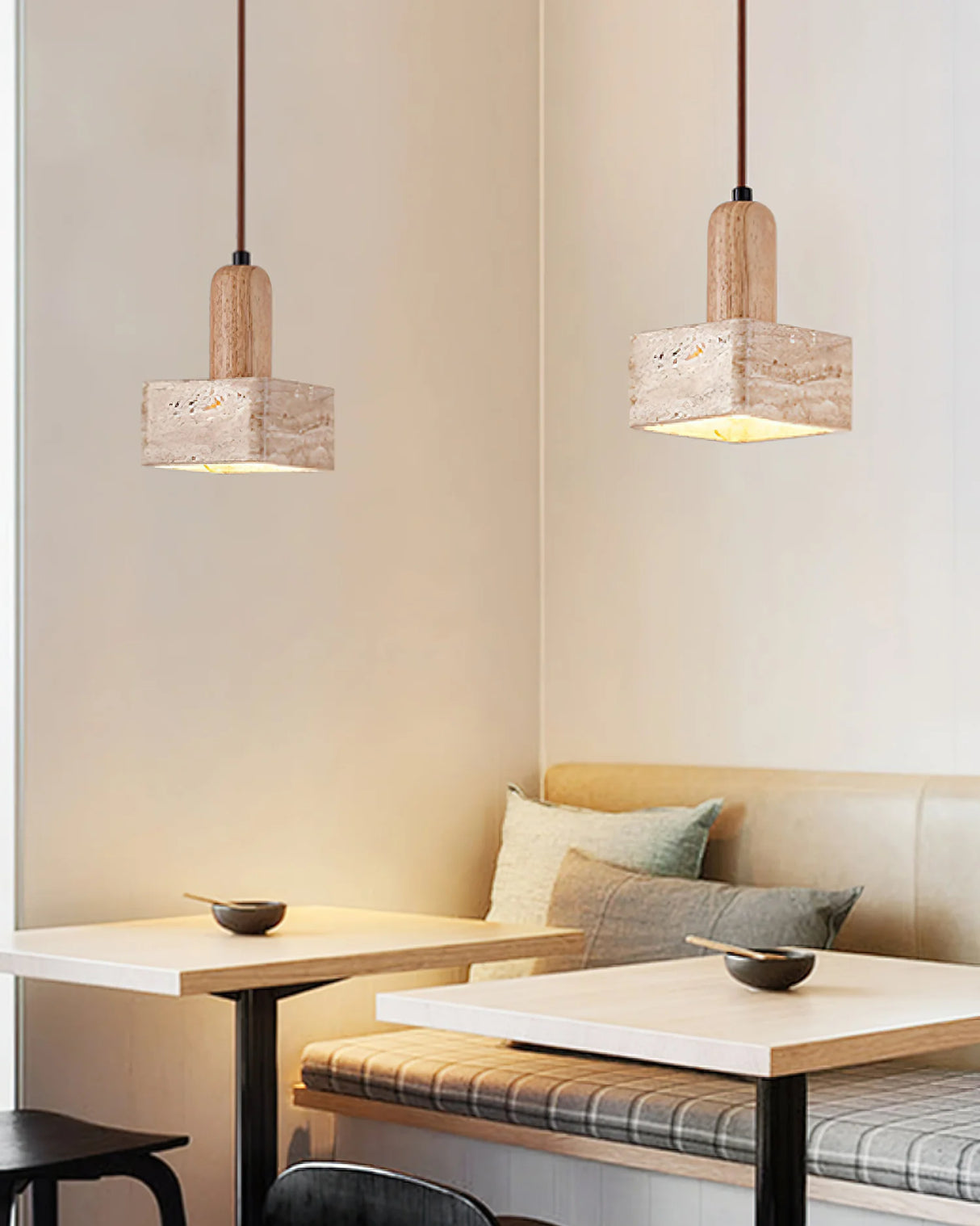Travertine Talla Wood Pendant Lamp