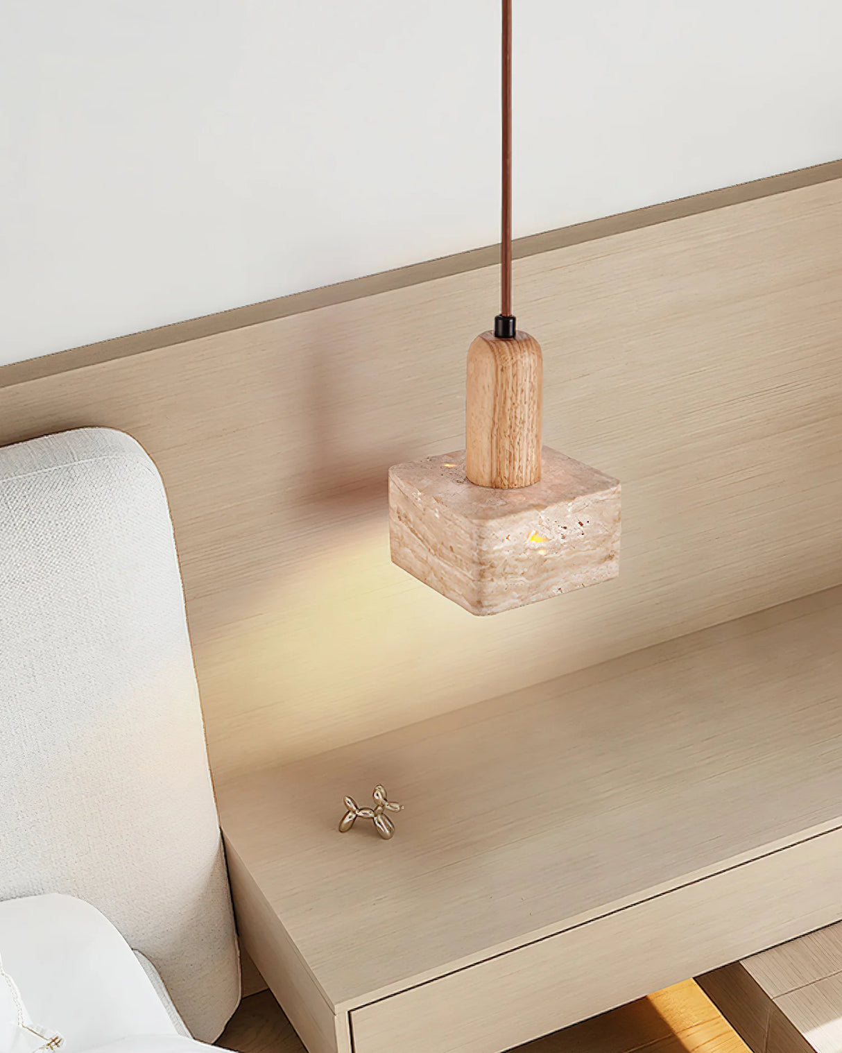Travertine Talla Wood Pendant Lamp