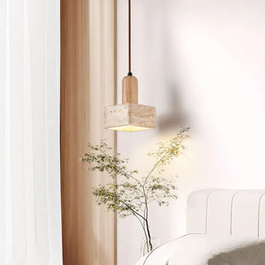 Travertine Talla Wood Pendant Lamp