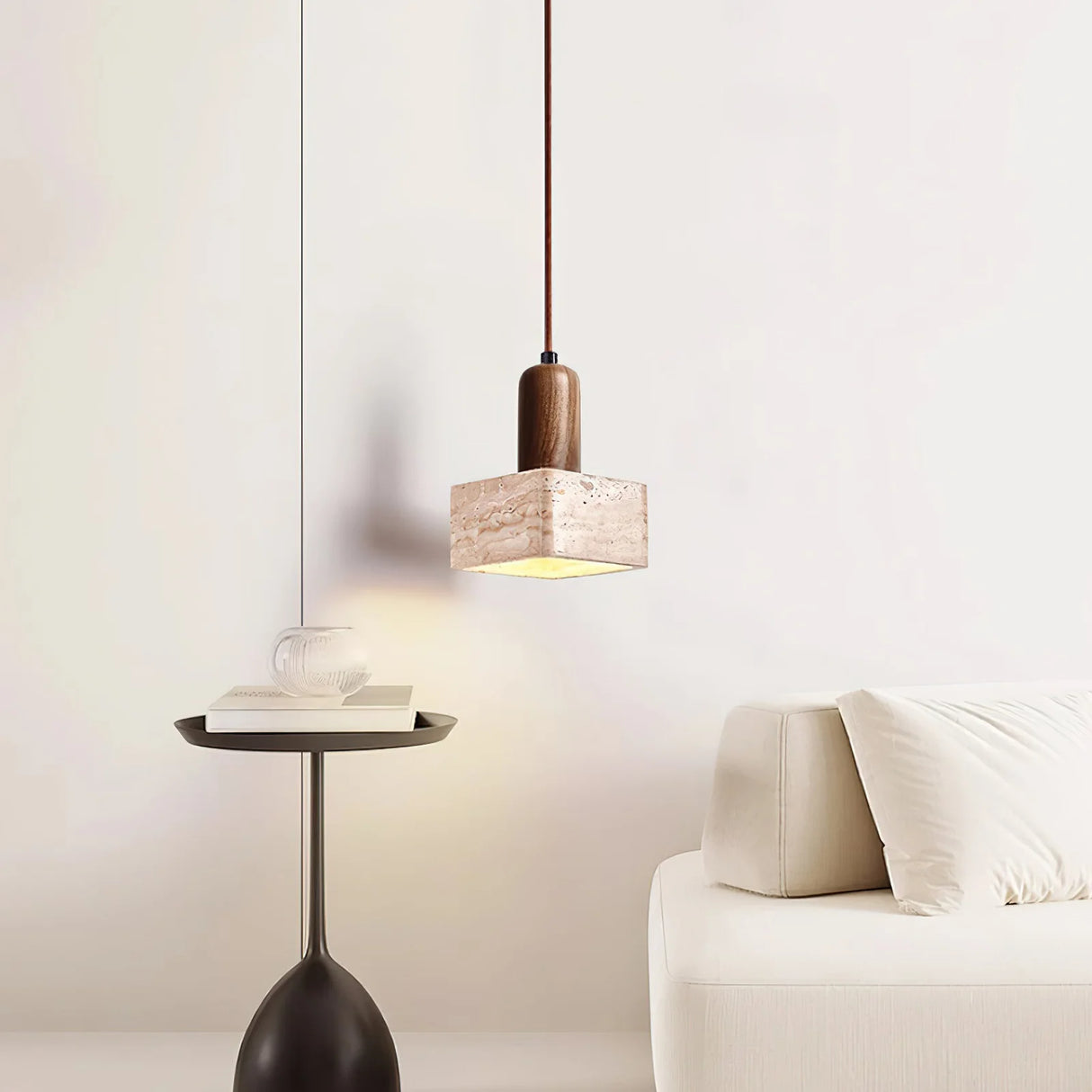 Travertine Talla Wood Pendant Lamp