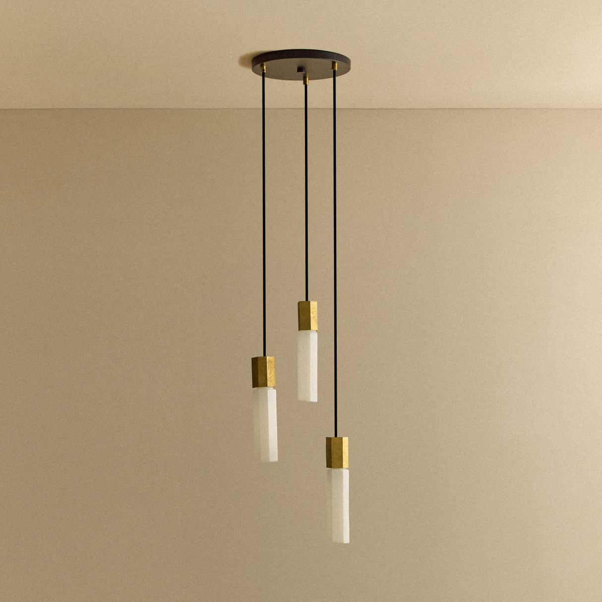 Basalt Triple Pendant in Brass