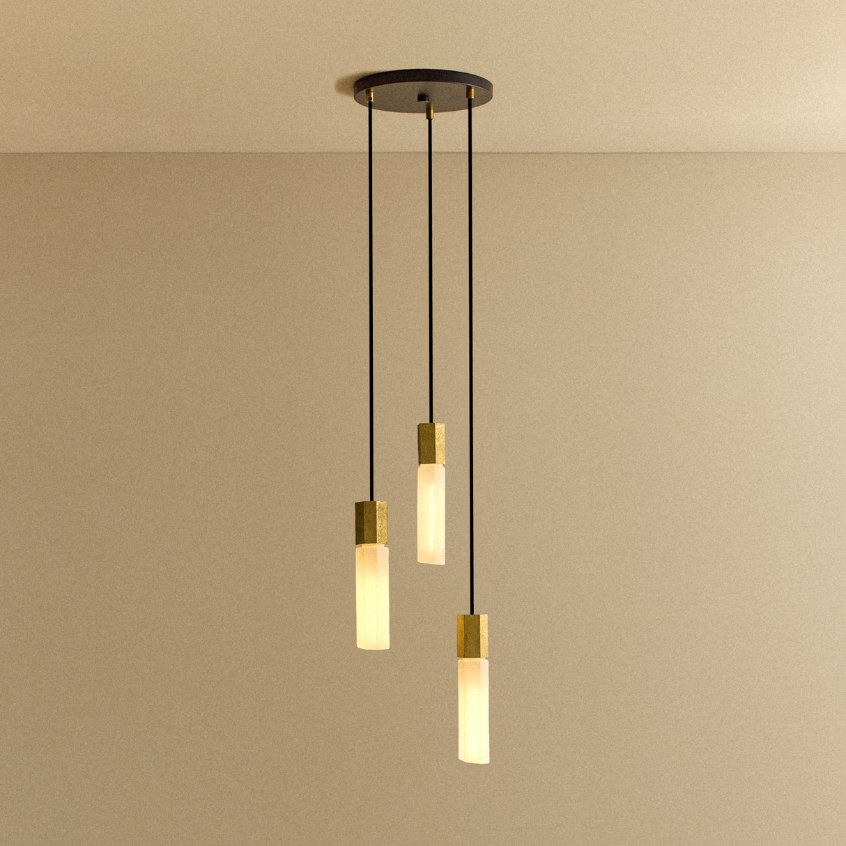 Basalt Triple Pendant in Brass