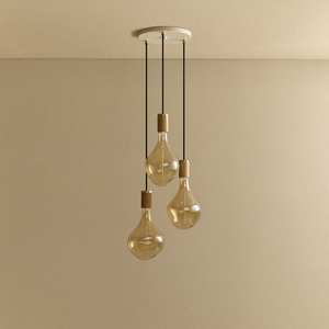 Triple Pendant in Oak + Voronoi II