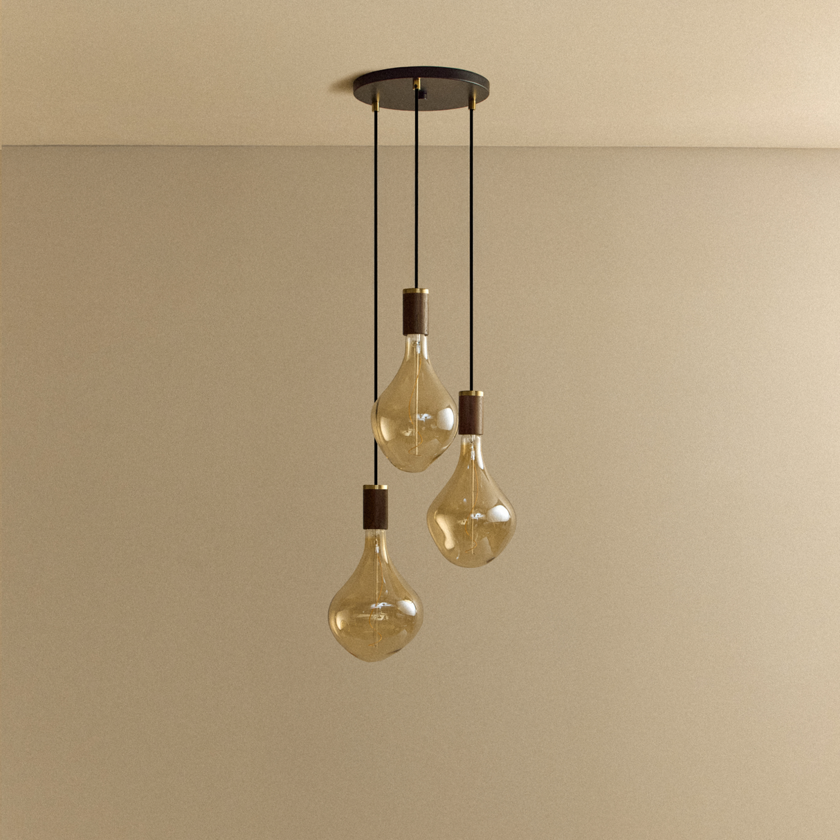 Triple Pendant in Walnut + Voronoi II