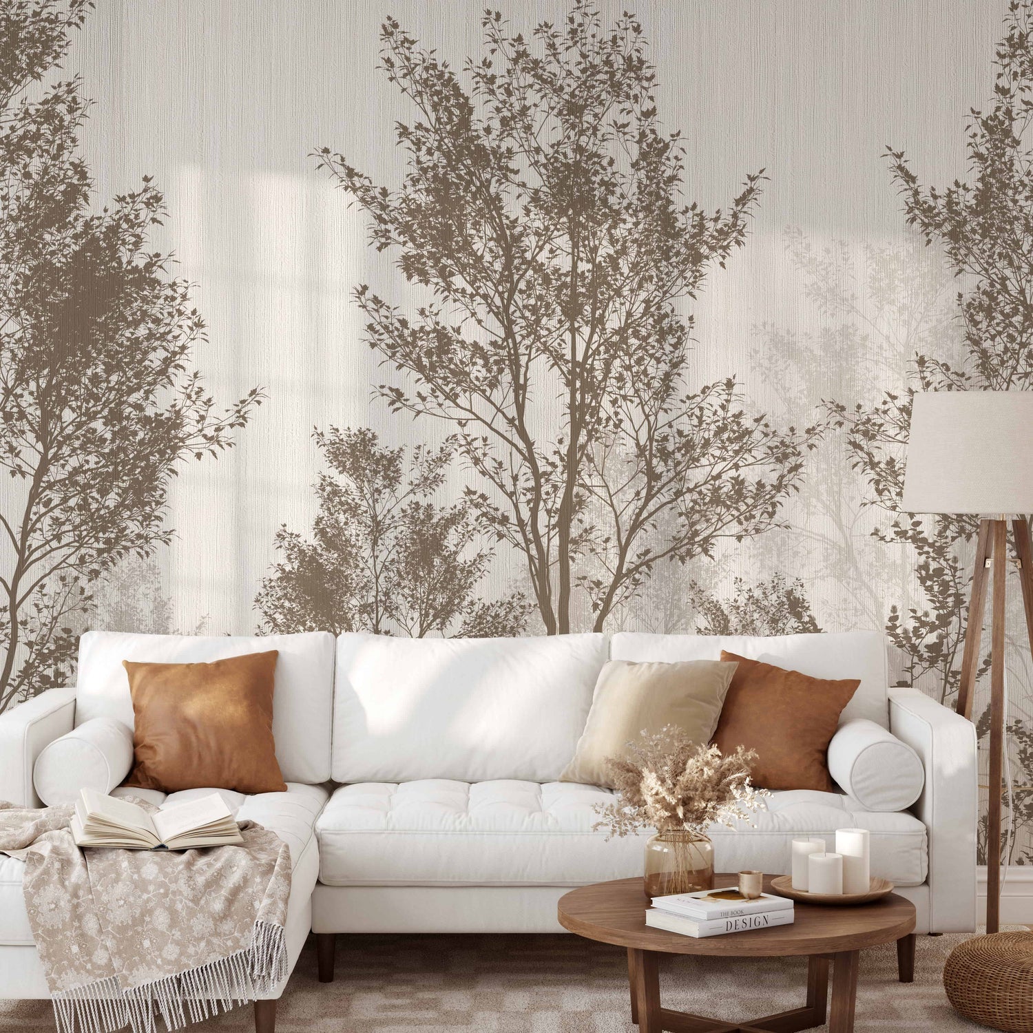 Elegant Forest Wallpaper Mural - Birch and Willow Trees in Neutral Tones
