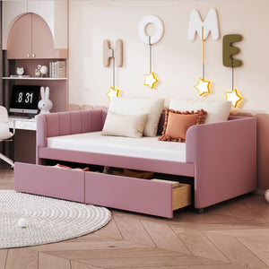 Walker Edison | Twin Size Upholstered Daybed with Ergonomic Design Backrest and Storage