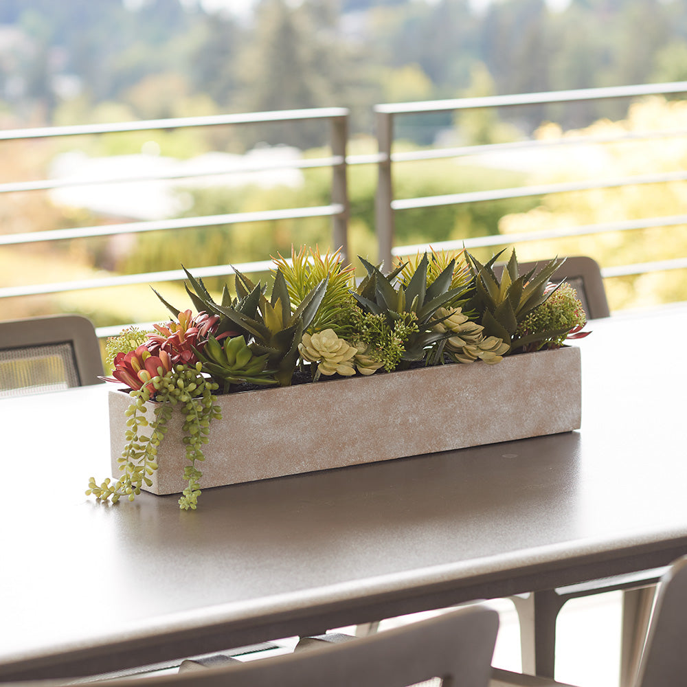 Rectangular Artificial Succulent Arrangement, Natural Planter
