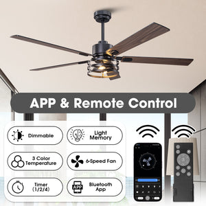 Vaczon 52 Inch 60 Inch Industrial Downrod Ceiling Fan with Light and APP & Remote Control