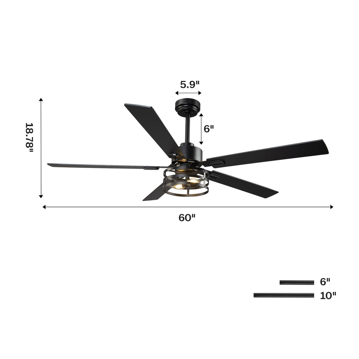 Vaczon 52 Inch 60 Inch Industrial Downrod Ceiling Fan with Light and APP & Remote Control