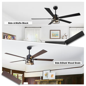 Vaczon 52 Inch 60 Inch Industrial Downrod Ceiling Fan with Light and APP & Remote Control