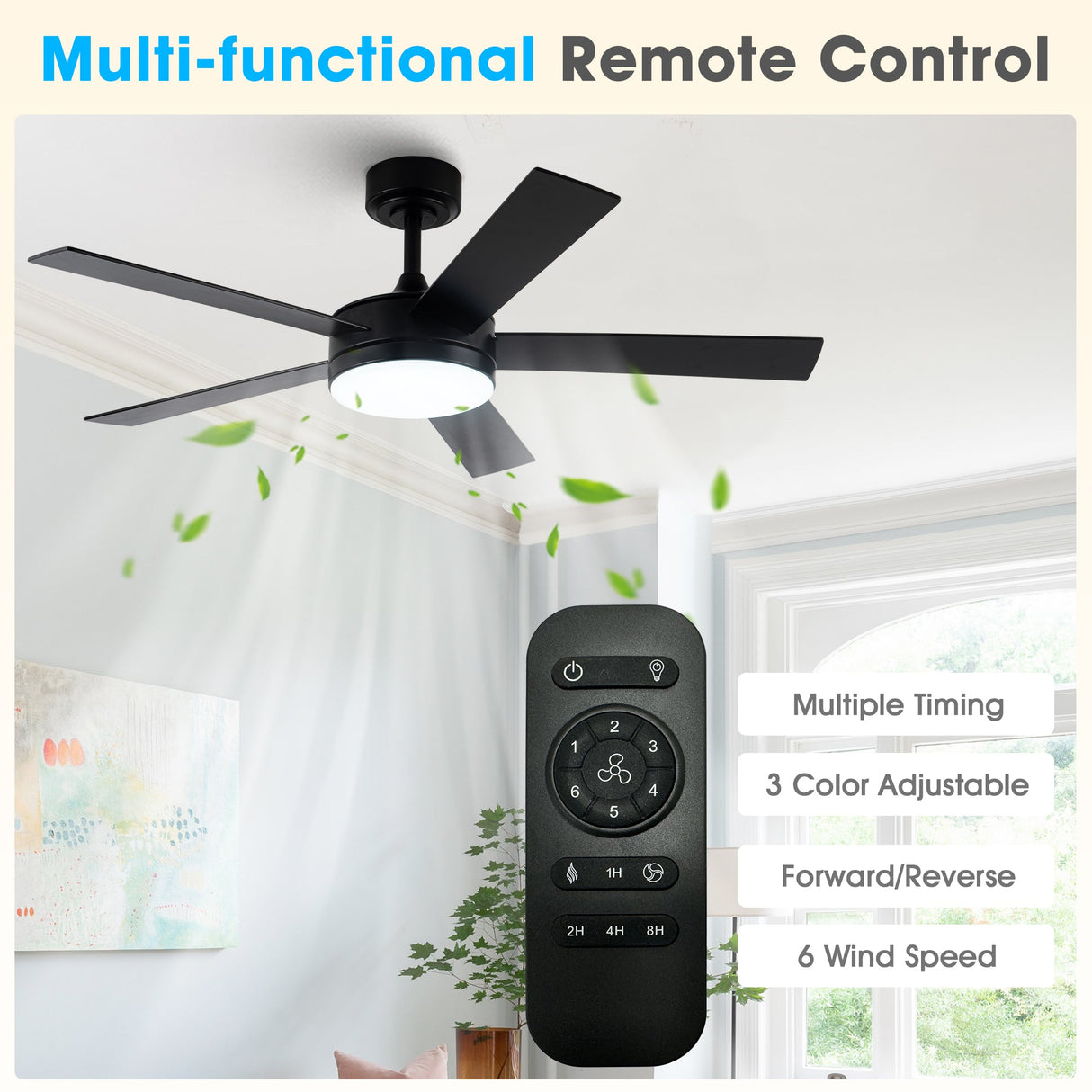Vaczon 48" 5 Blades Industrial DC Motor Ceiling Fan with LED Lighting and Remote Control