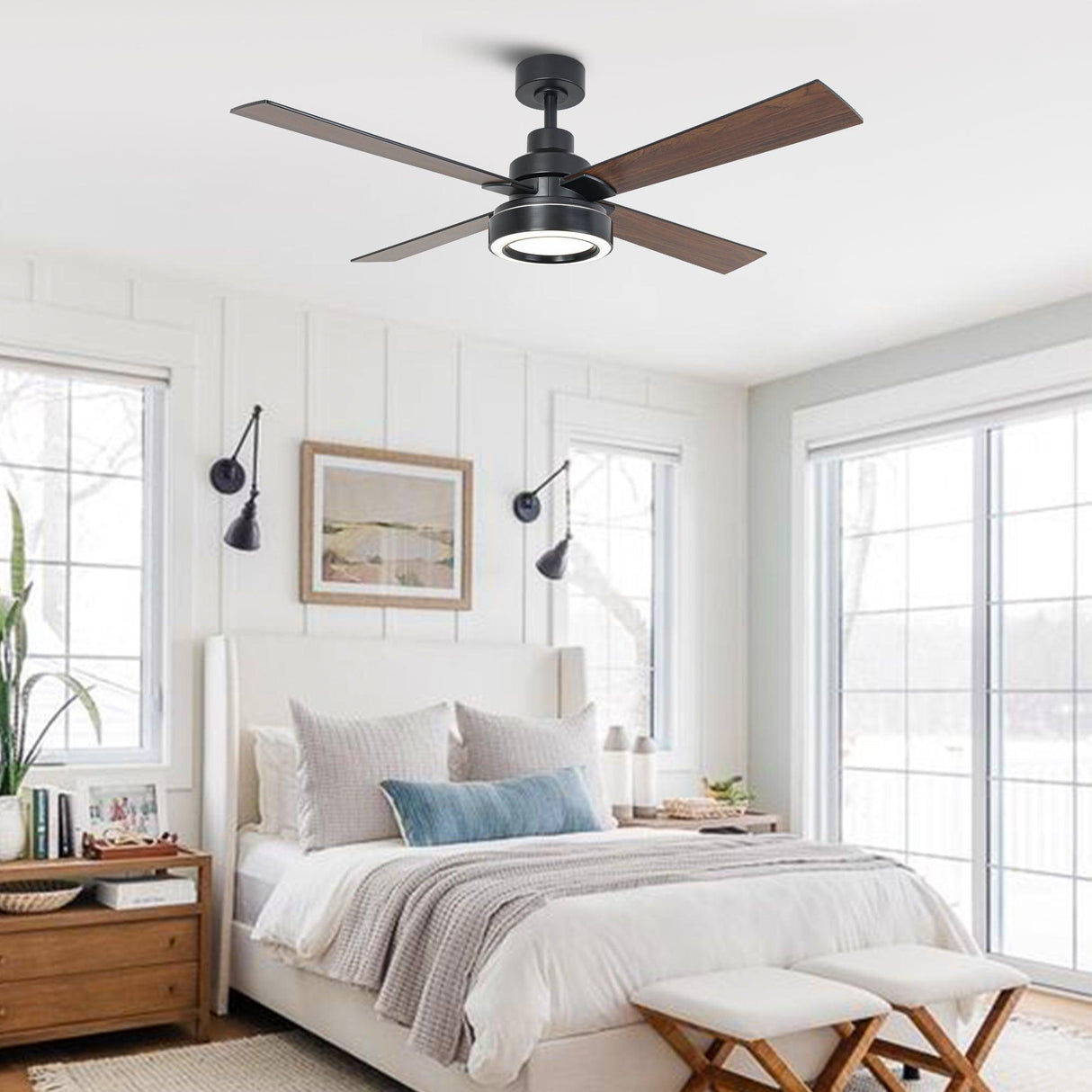 Vaczon 52" Down Mount Ceiling Fan with LED Light and Remote Control