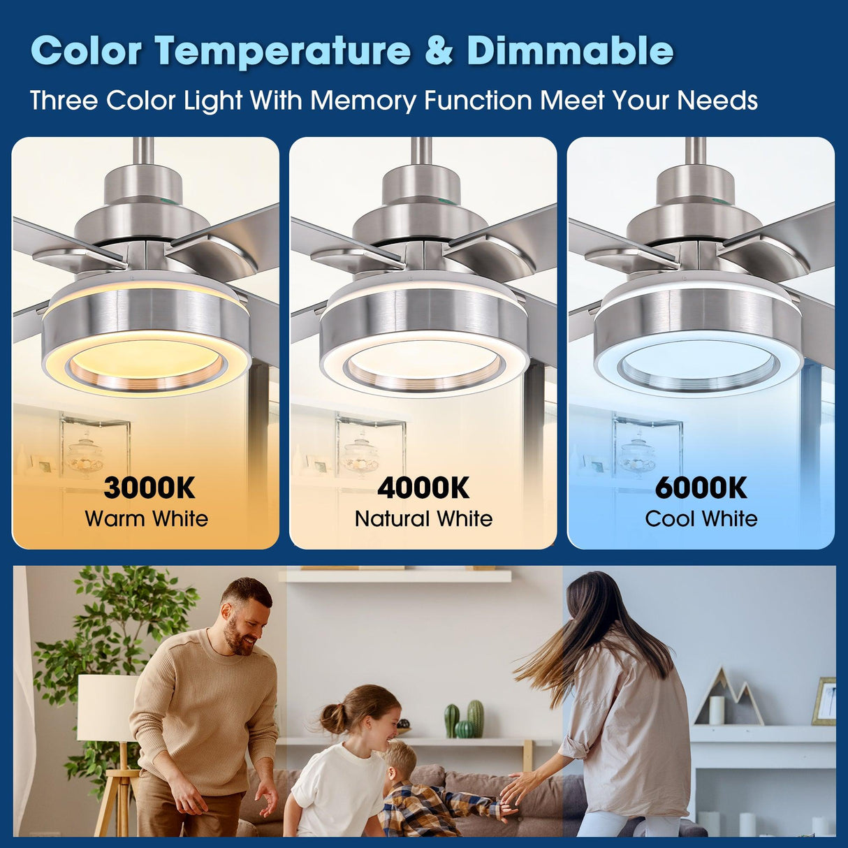 Vaczon 52" Down Mount Ceiling Fan with LED Light and Remote Control