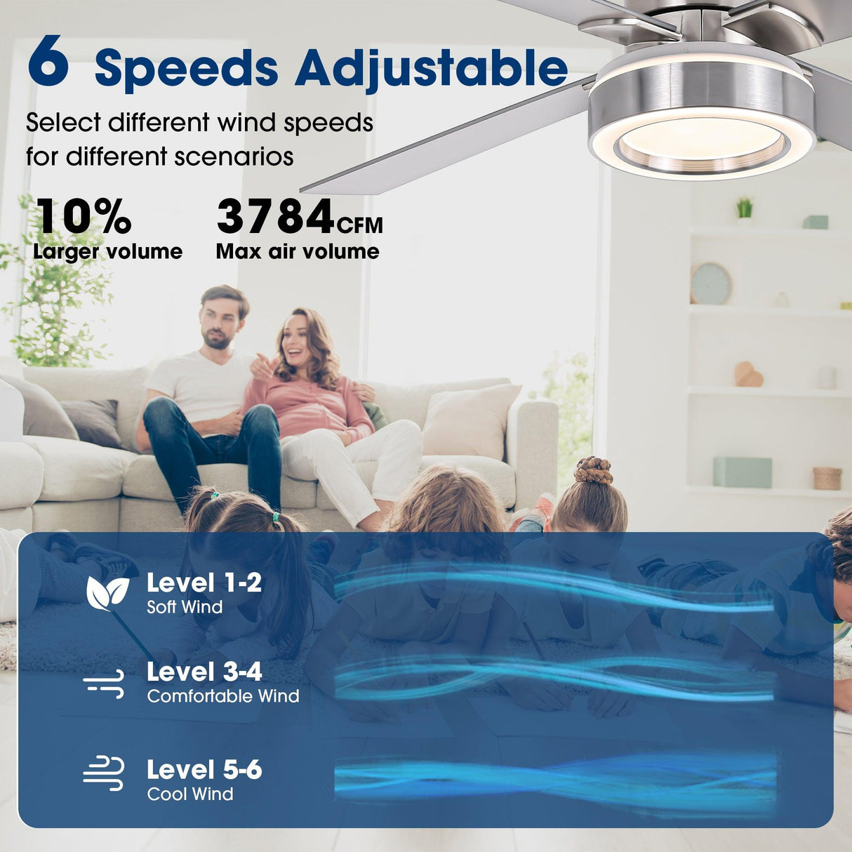 Vaczon 52" Down Mount Ceiling Fan with LED Light and Remote Control