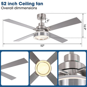 Vaczon 52" Down Mount Ceiling Fan with LED Light and Remote Control