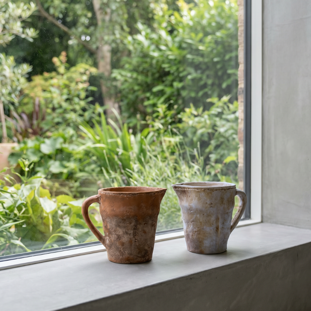 Valencia Carafe-Style Cement Planter, Hand-Painted in Aged White, 8.5"D x 7"H