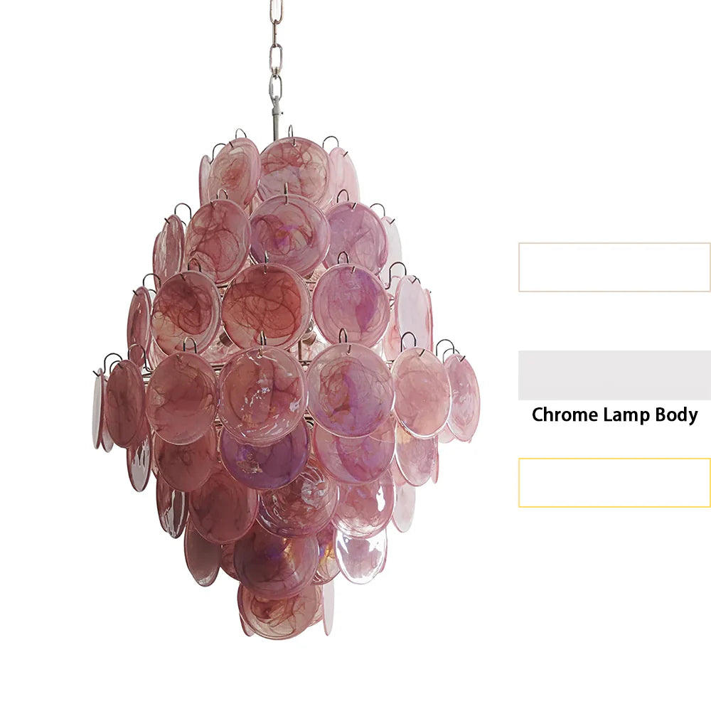 Vintage Murano Pink Disks Chandelier