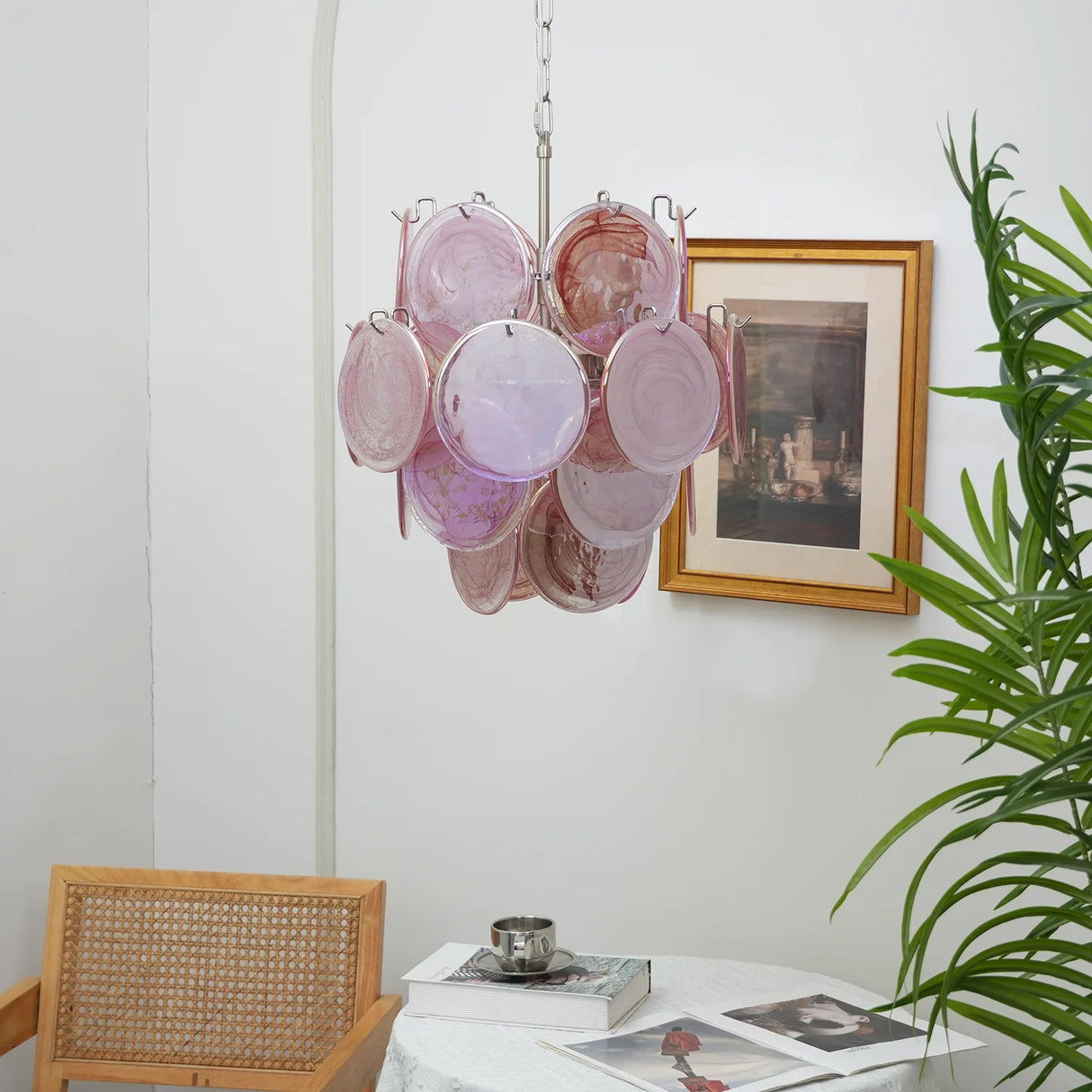 Vintage Murano Pink Glass Chandelier