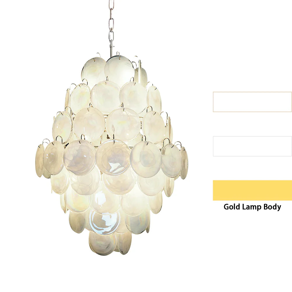 Vintage Murano White Disks Chandelier