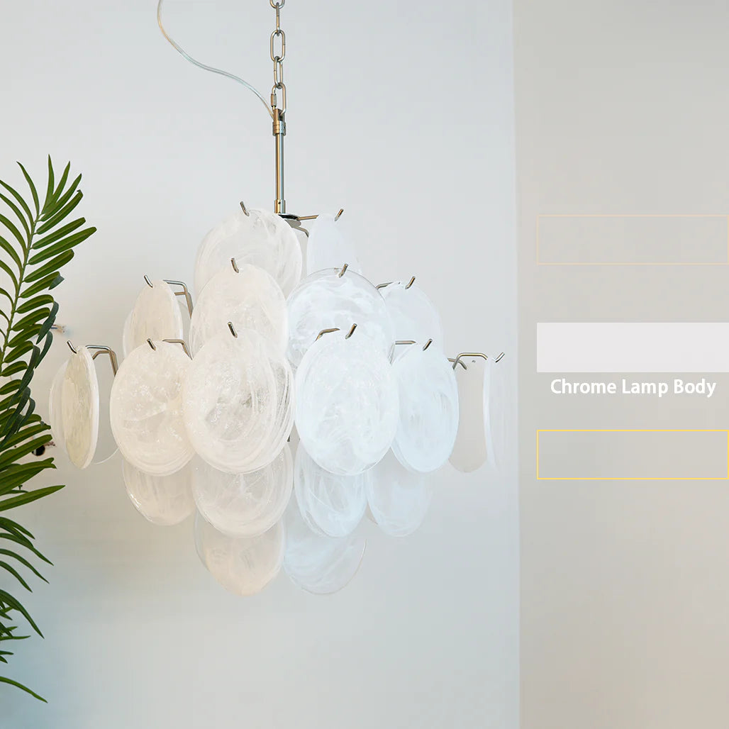 Vintage Murano White Glass Chandelier
