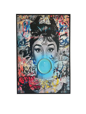 Audrey Hepburn | Pop Art Bubble Gum LED Painting | Modern Street Art Wall Décor
