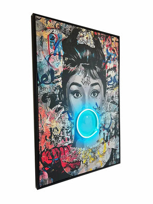 Audrey Hepburn | Pop Art Bubble Gum LED Painting | Modern Street Art Wall Décor