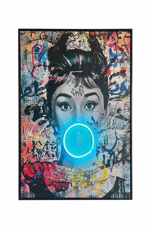 Audrey Hepburn | Pop Art Bubble Gum LED Painting | Modern Street Art Wall Décor
