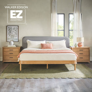 Annette Contemporary Upholstered Headboard Curved Wood Bed Frame