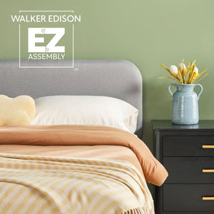 Annette Contemporary Upholstered Headboard Curved Wood Bed Frame