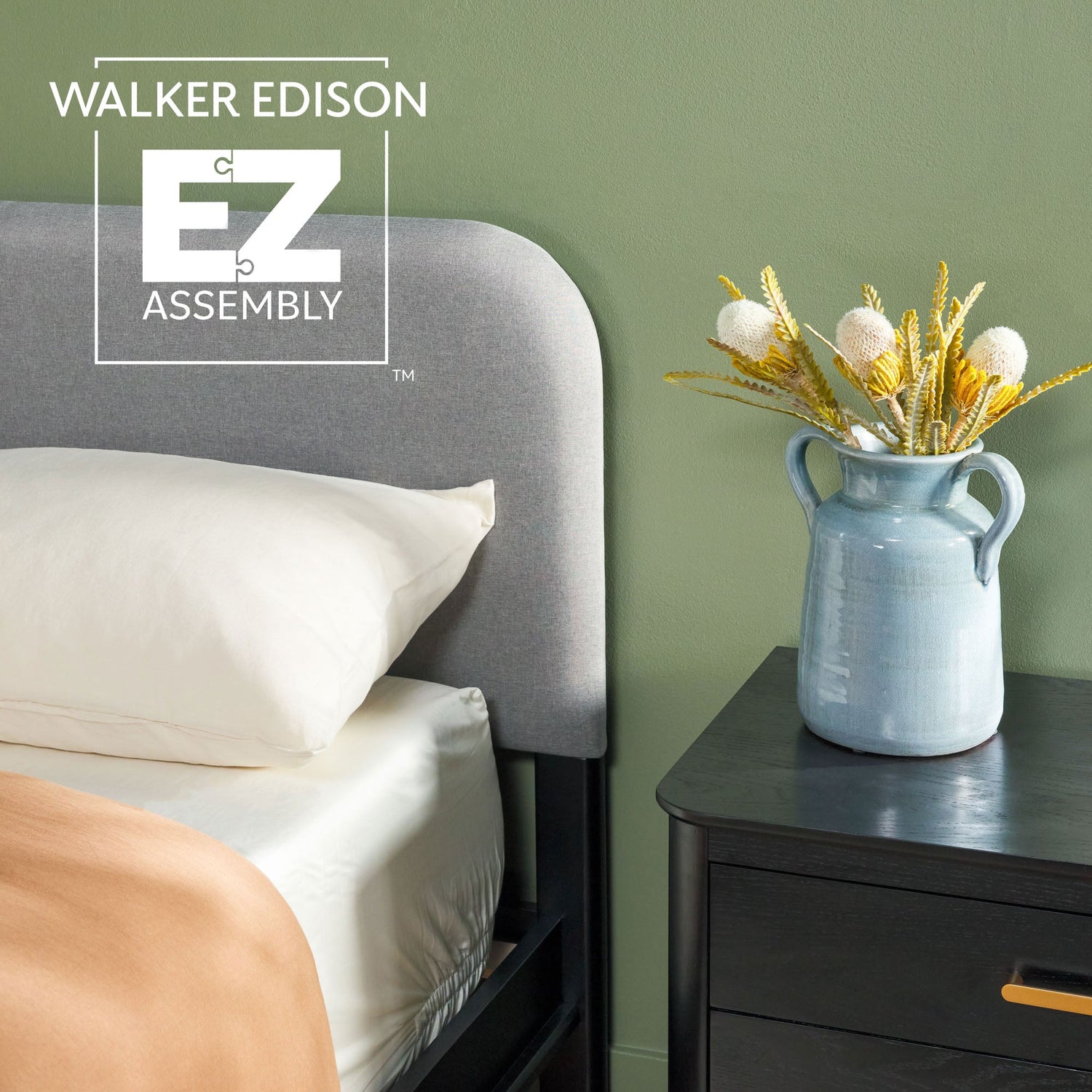 Annette Contemporary Upholstered Headboard Curved Wood Bed Frame