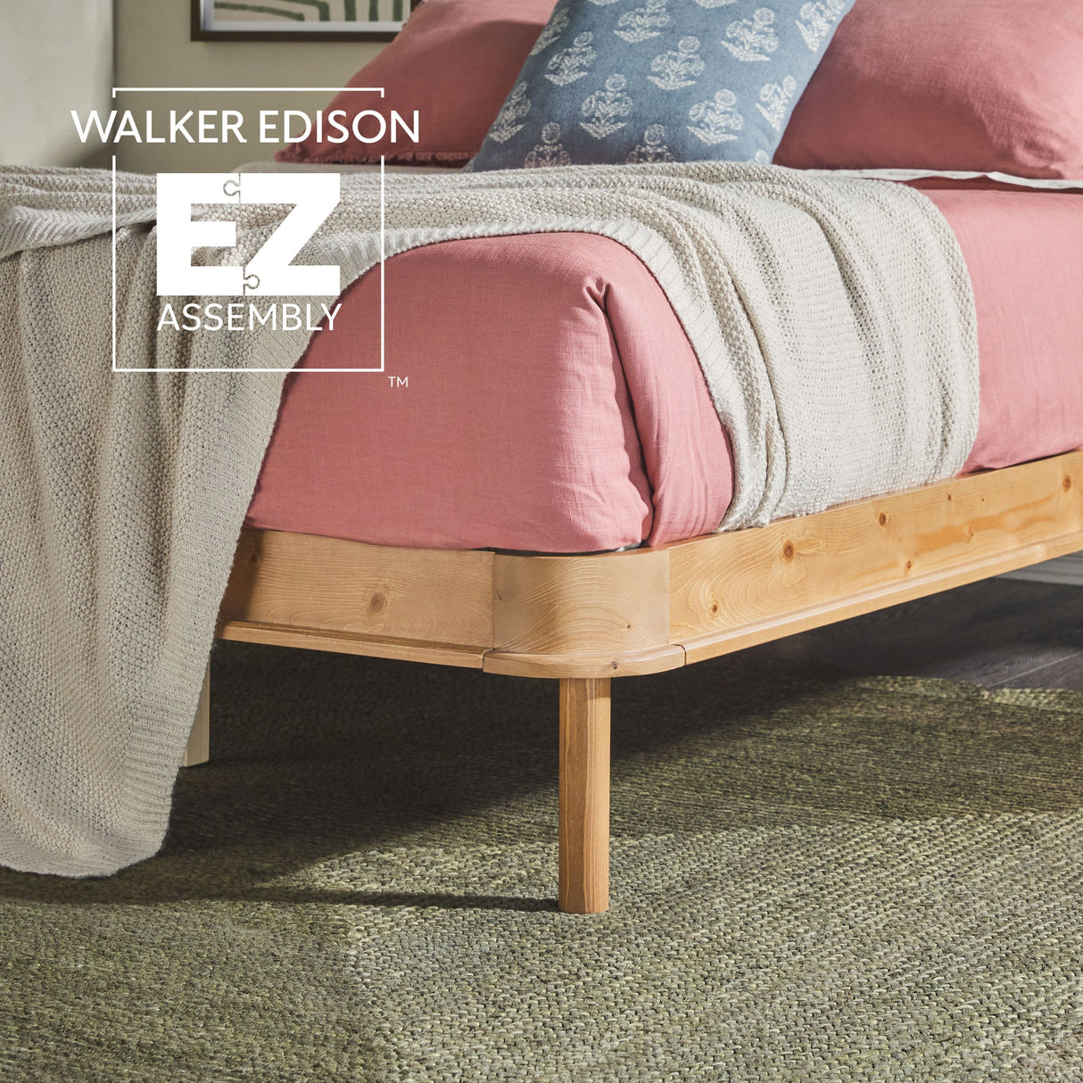 Annette Contemporary Upholstered Headboard Curved Wood Bed Frame