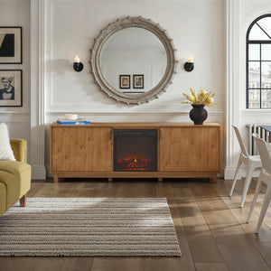 Reema Scandinavian 70" Modern Reeded TV Stand with Freestanding Electric Fireplace