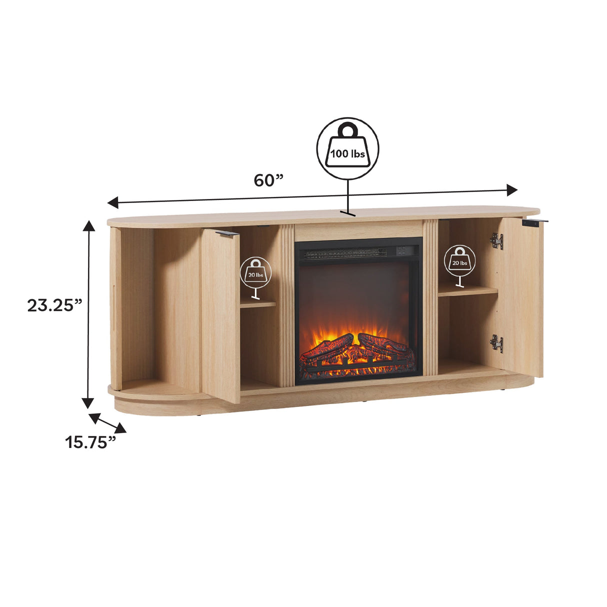 Chloe Modern Scandinavian Reeded Fireplace TV Stand in 2 Sizes