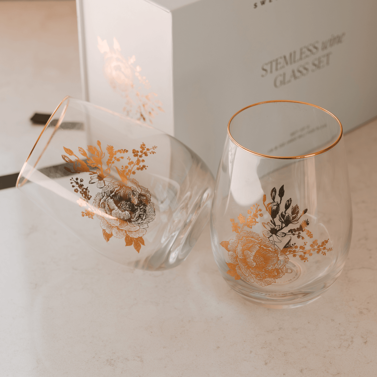 Delft Stemless Wine Glass - Boxed Set of 2