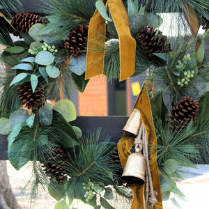 Lifelike 28" Faux Magnolia, Eucalyptus, Pinecone & Needle Pine Wreath for Seasonal Elegance