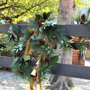 Lifelike 28" Faux Magnolia, Eucalyptus, Pinecone & Needle Pine Wreath for Seasonal Elegance