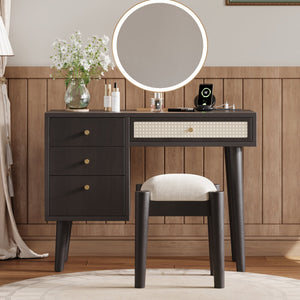 Walker Edison | Bohemian Style Wooden Makeup Vanity Set