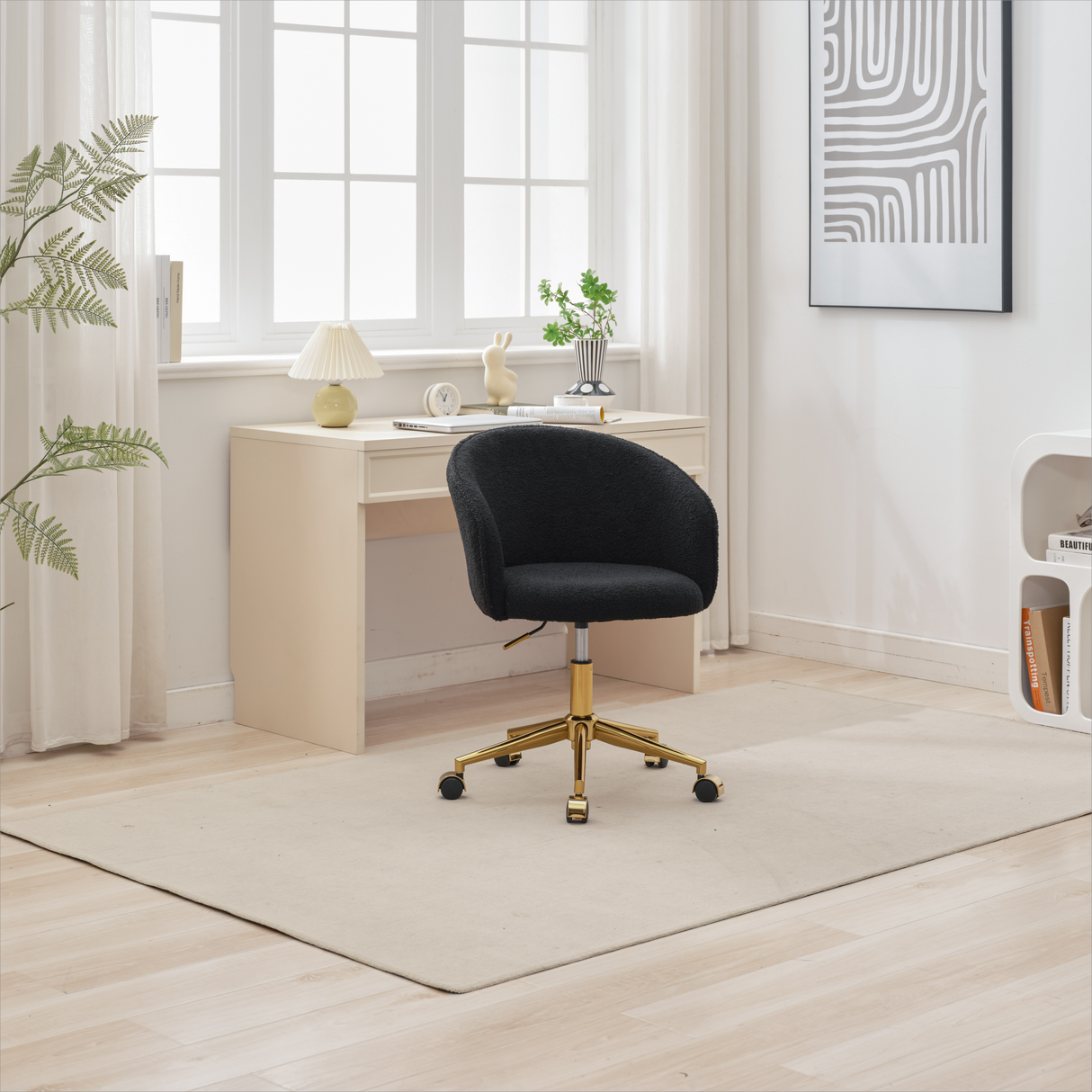 Walker Edison | Black Teddy Desk Chair with Gold Rolling Base