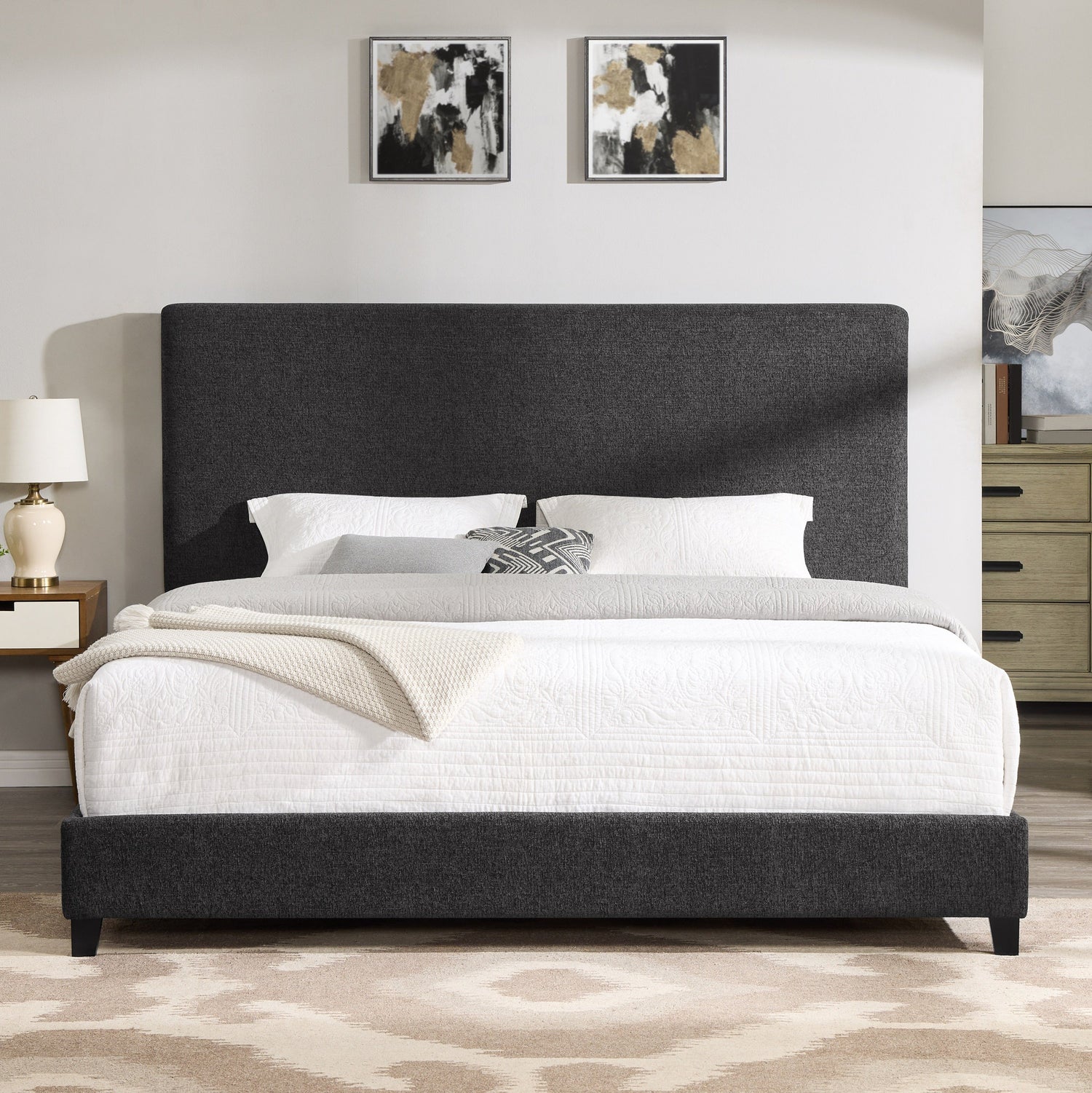 Walker Edison | King Size Charcoal Grey Upholstered Platform Bed
