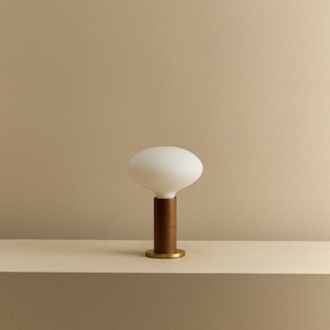 Knuckle Table Lamp in Walnut + Oval Dim to Warm