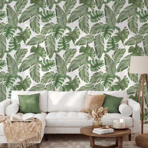 Large Tropical Green Leaves Wallpaper