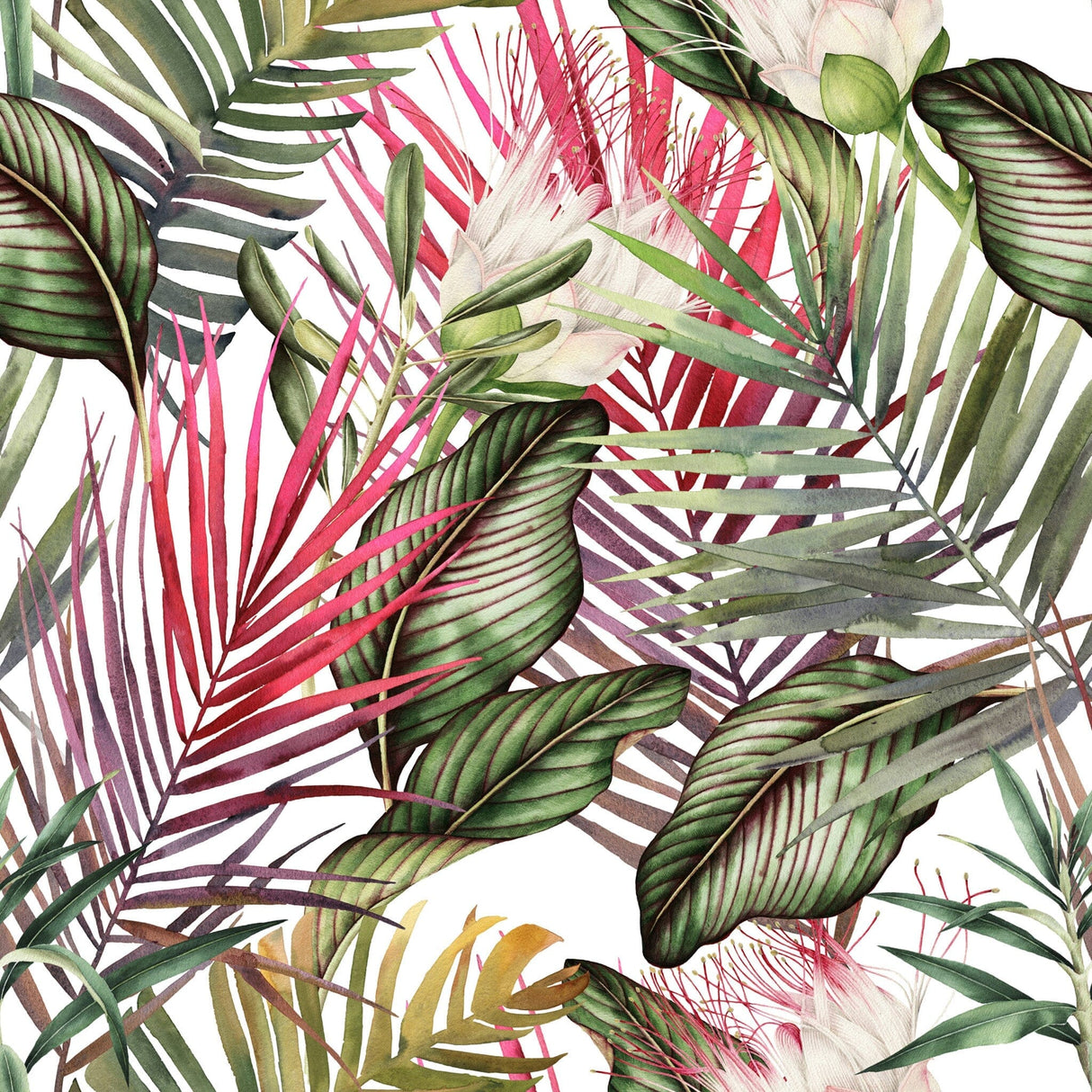 Red and Green Tropical Leaves Wallpaper