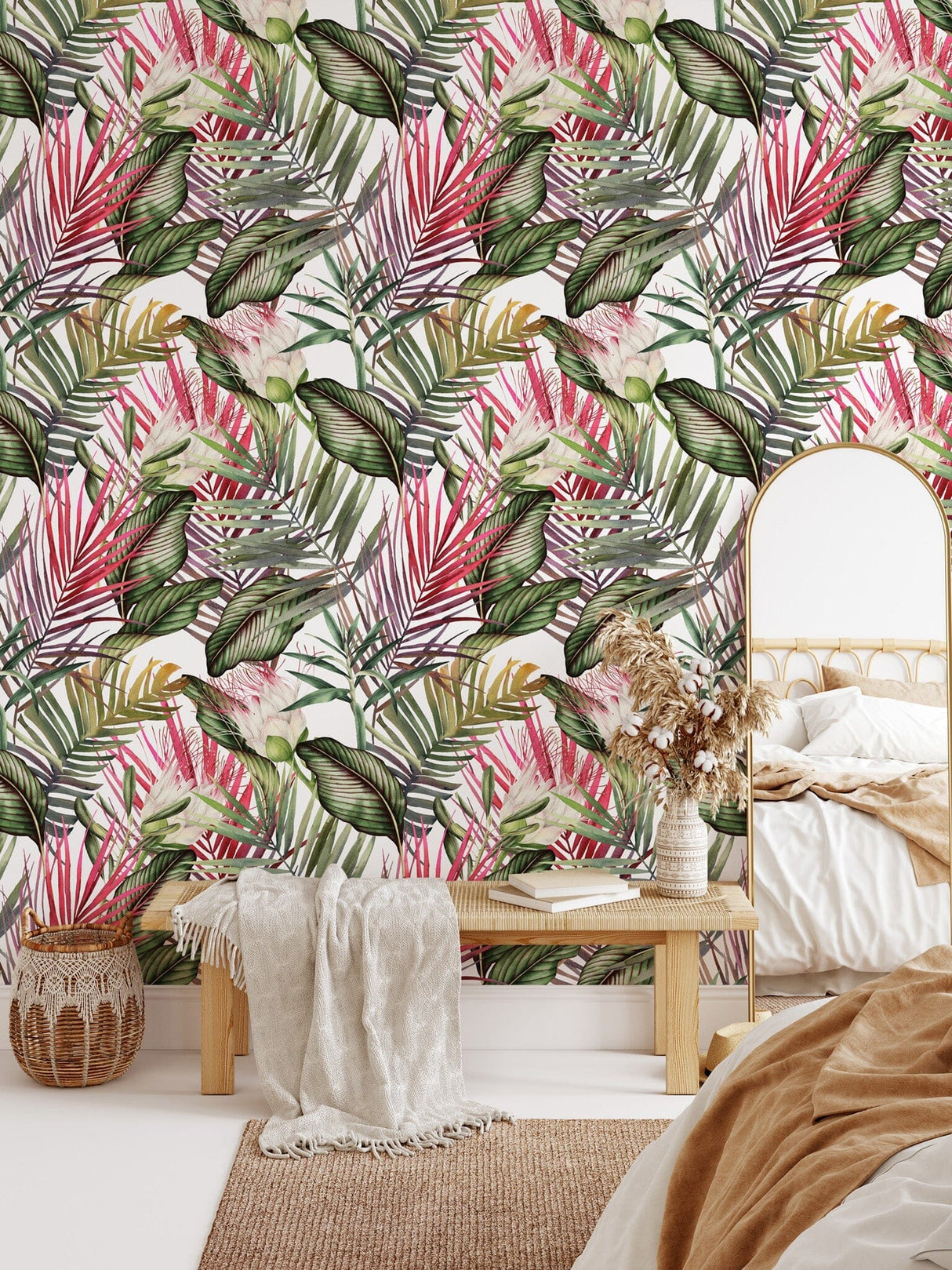 Red and Green Tropical Leaves Wallpaper