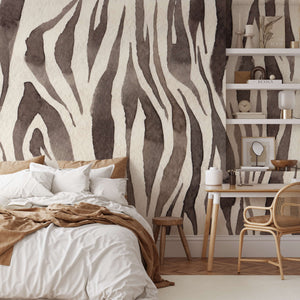 Watercolor Zebra Print Wallpaper - Abstract Animal Skin Peel and Stick Wall Mural