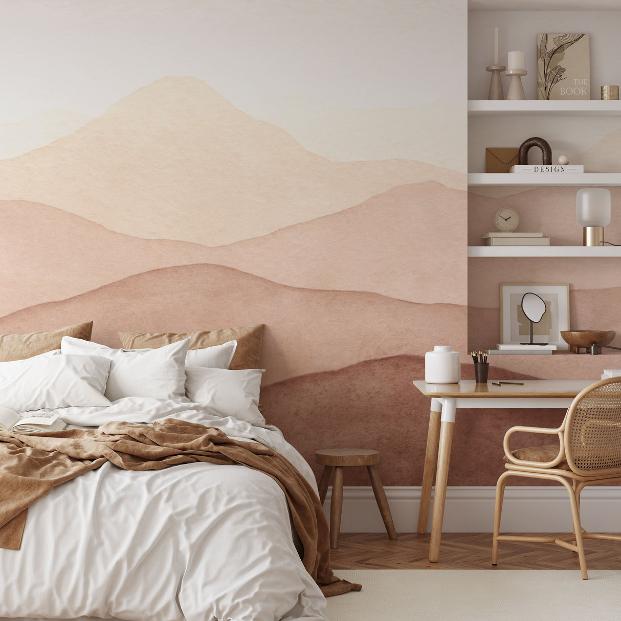 Serene Mountain Landscape Watercolor Wallpaper Mural