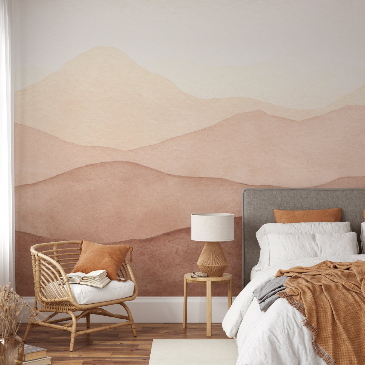 Serene Mountain Landscape Watercolor Wallpaper Mural